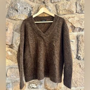 Chocolate brown wool blend v neck sweater womens 12